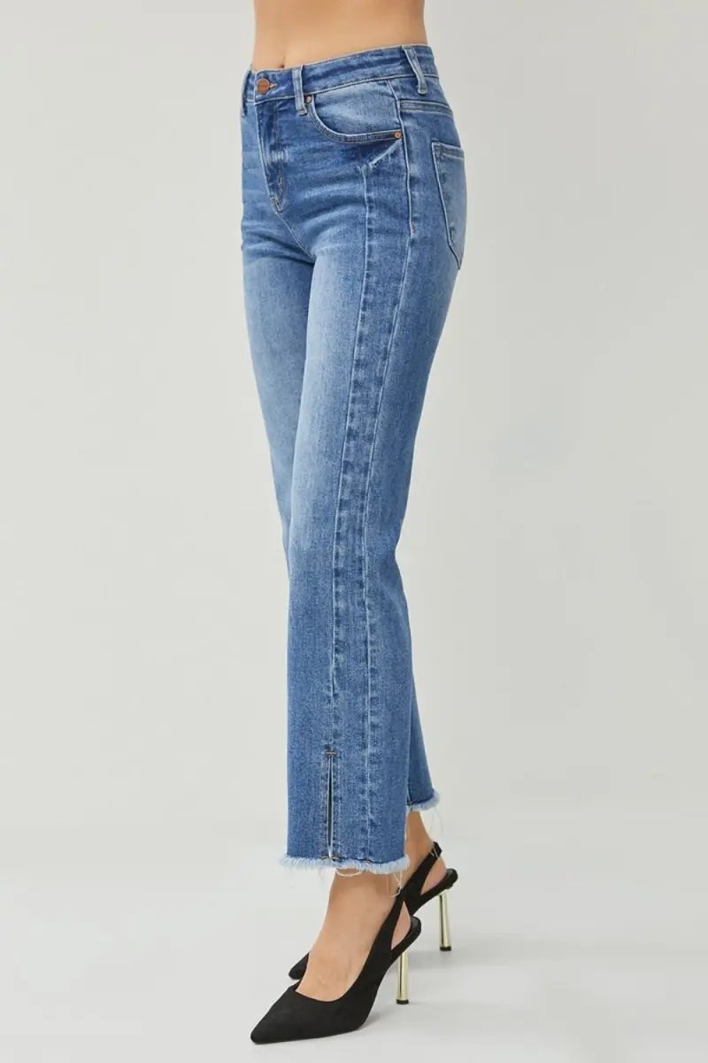 RISEN High Waist Raw Hem Slit Straight Jeans for Women - Love Salve